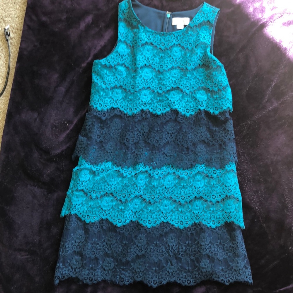 EUCLace tiered dress blue/teal and navy blue